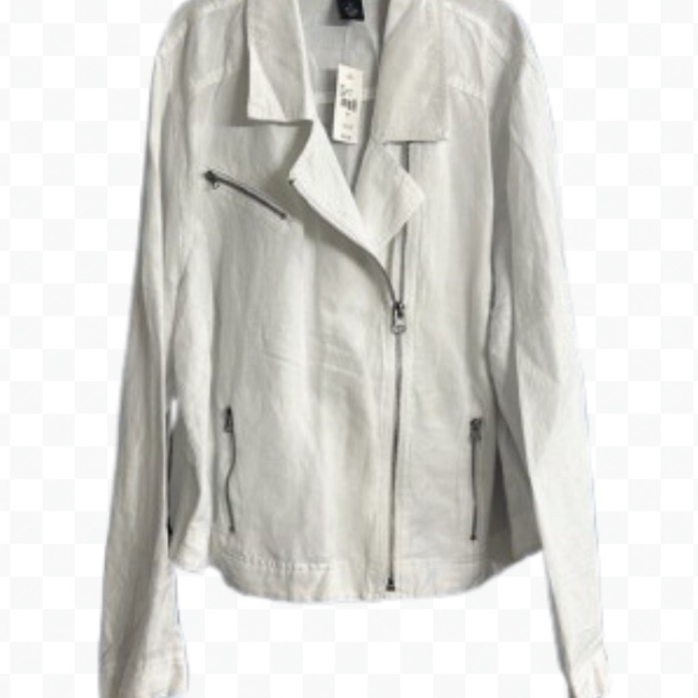 White Linen Blend Moto Jacket Lane Bryant NWT New Size 28 - Picture 2 of 11